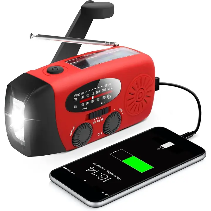 Radio solar de emergencia AM/FM NOAA with manivela y LED interior, Cargador de Emergencia Para iPhone/Smartphone - 1