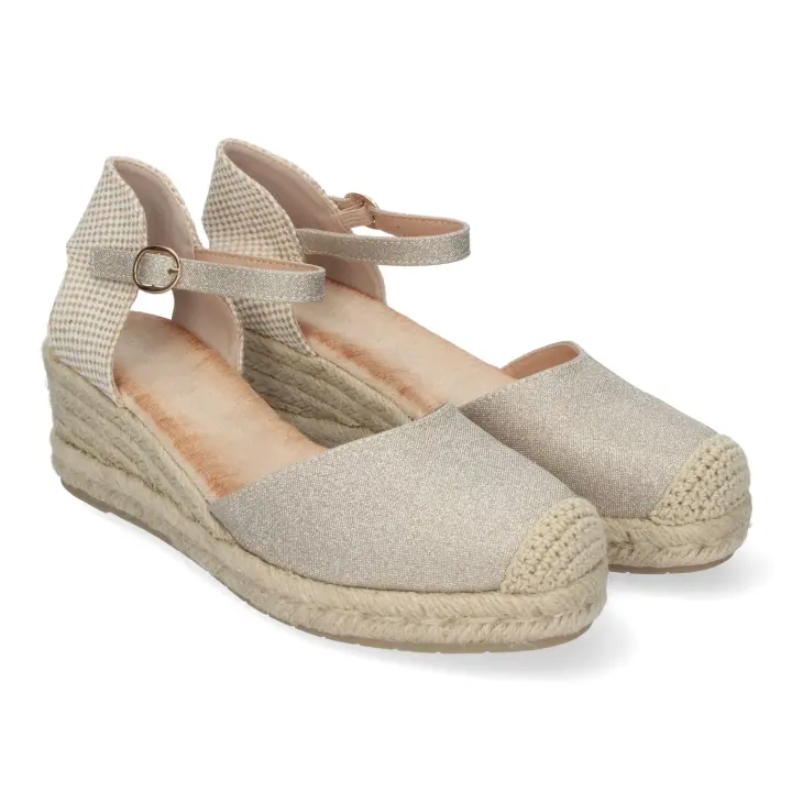 PuntoSalao Sandalias doradas de cuña en yute baja comodas para mujer CF-2372 - 1