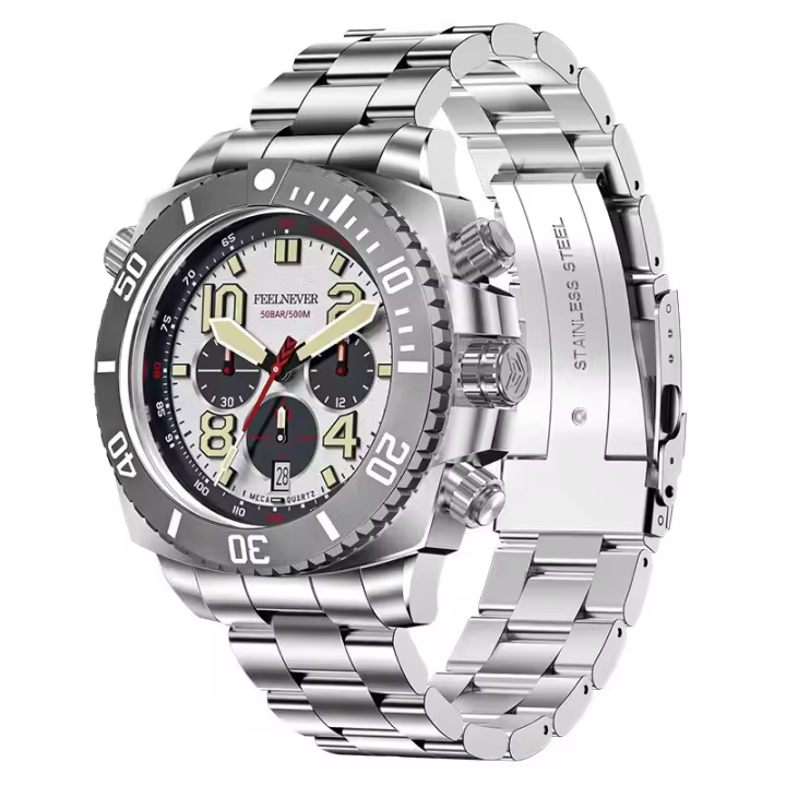 Reloj Deportivo De Inmersión Para Hombre 2024 Reloj De Cuarzo Con Pantalla Grande De Acero Inoxidable 316L Y Cristal De Zafiro Resistente Al Agua 500M Luminoso Chronógrafo - 1