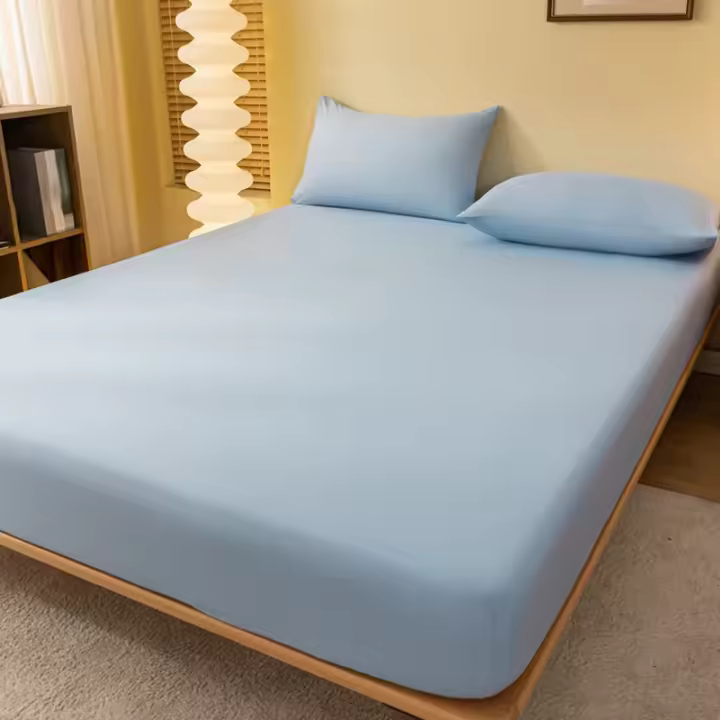 Sábana Sólida Mate Color Cielo Para Dormitorio Sin Almohadillas De Poliéster 100% Estilo Sencillo Medida Única Paquete Individual - 1