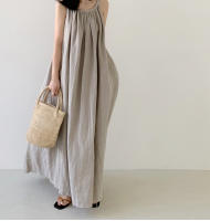 Vestido Largo De Hombros Descubiertos Sin Mangas Para Mujer REALEFT Verano Algodón Y Lino Nuevo Vintage Cuello Redondo Midi - details 0