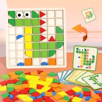 Puzzle De Madera Colorido Bloques Geométricos Montessori Tangram Juguete Educativo Con Tarjetas Para Niños Desarrolla La Lógica Y La Creatividad - details 0