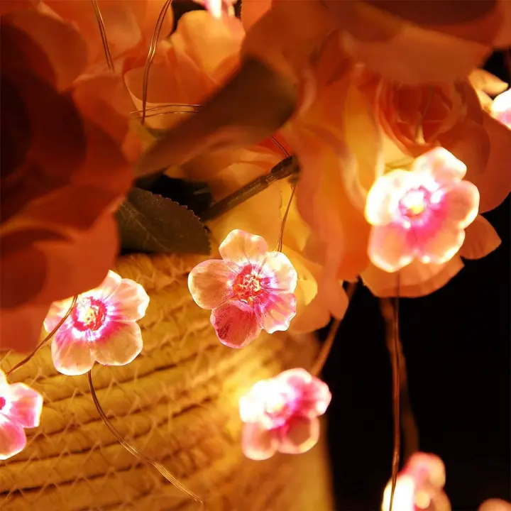 Luz De Flores De Cerezo En Rosa Con 10/20/30 LED Decoración Para Pared Y Dormitorio Luz Faeirita Operada Por Batería Para Sala De Estar Y Puertas - 1