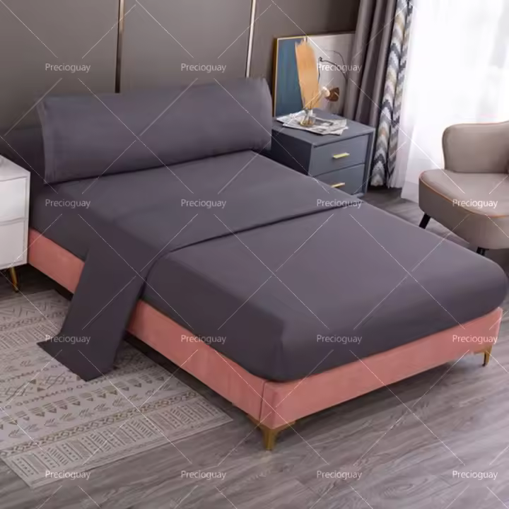 Juego de cama de tres piezas, funda de colchón, textil para el hogar, delicado y suave, agradable para la piel, color sólido, adecuado para sala de estar, dormitorio. - 1