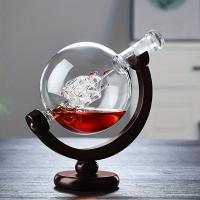 Juego De Decantador De Globe Con Carafas De Vidrio Libre De Plomo Y 2 Cristales Para Whiskey Soporte De Madera Elegante Regalo De Calidad - details 0