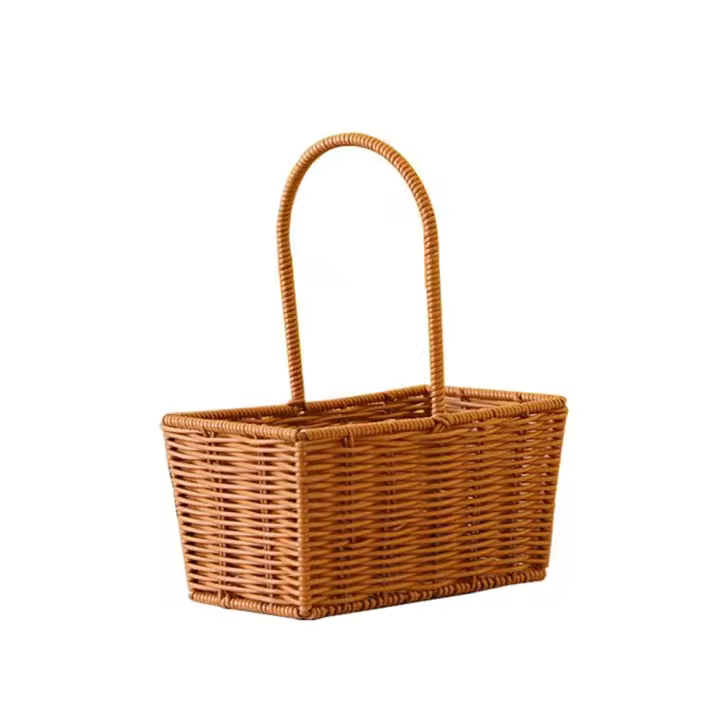 Cesta De Tejido De Imitación De Rotán Con Manija Para Decoración Del Hogar Almacenamiento De Verduras Frutas Flores - 1
