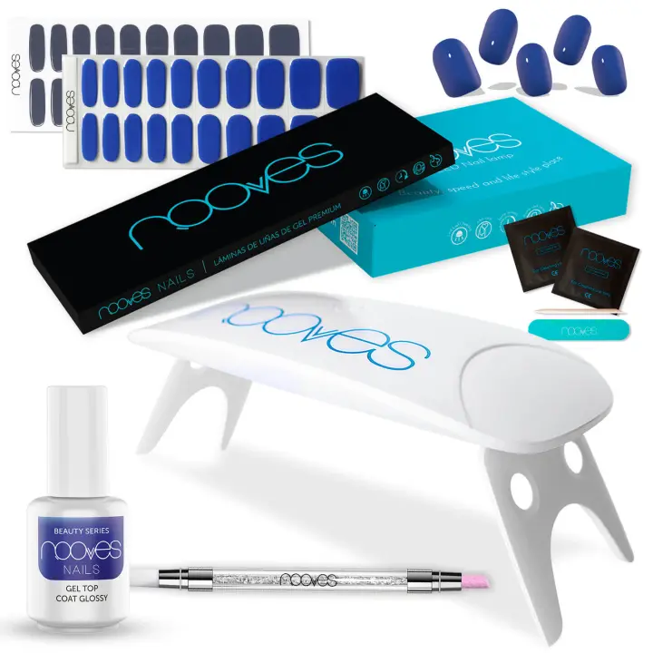 Starter Kit Beauty Blue2 Láminas de Uñas de Gel Precurado PremiumLámpara de uñas UV/LEDGel Top Coat GlossyTiras De Uñas De Gel semicuradoPegatinas Uñas Semipermanente en GelGel Nail stickers - 1