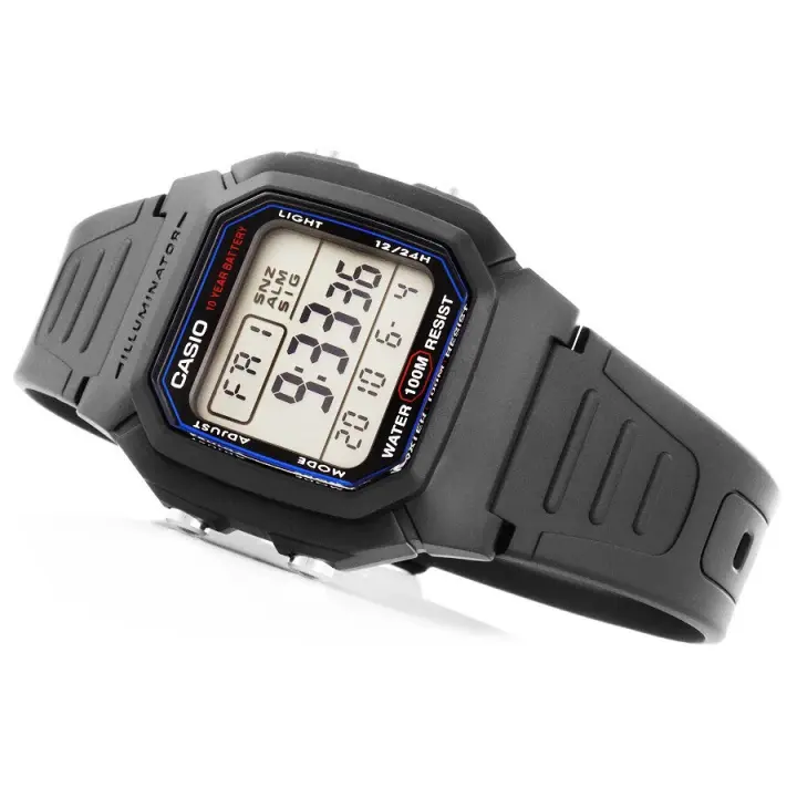 Reloj digital hombre Casio W-800H-1av 10 años batería correa goma luz led water resit 100m - 1