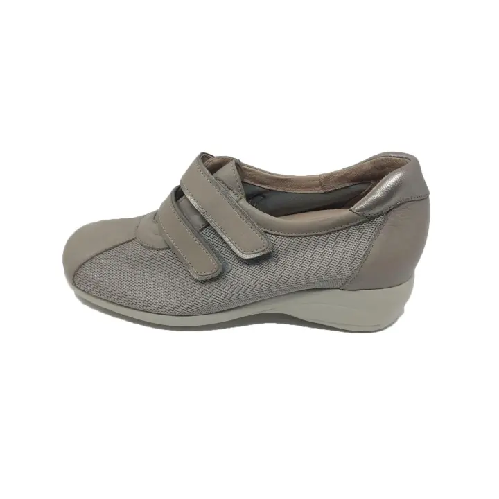 Piesanto Zapato de Mujer Ancho Especial Piel Rejilla Velcro Visón - 1