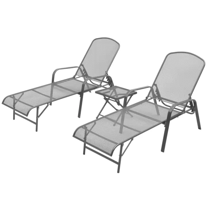 vidaXL Tumbonas con mesita 2 unidades acero Sillas de Exterior Ideal para jardín, playa, piscina, terraza Tumbona Piscina Tumbonas Playa Tumbonas Jardín Exterior - 1