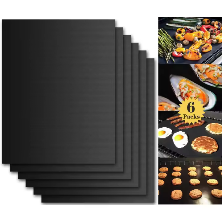 SOMY Accesorio de Cocina-Estera para Cocinar Barbacoa, Juego de 6 Bandejas para Barbacoa y Horno - 40×33 cm Barbacoa Antiadherente y Bandejas Reutilizables para Barbacoas de Gas, Carbón o Eléctricas Accesorio de Cocina - 1