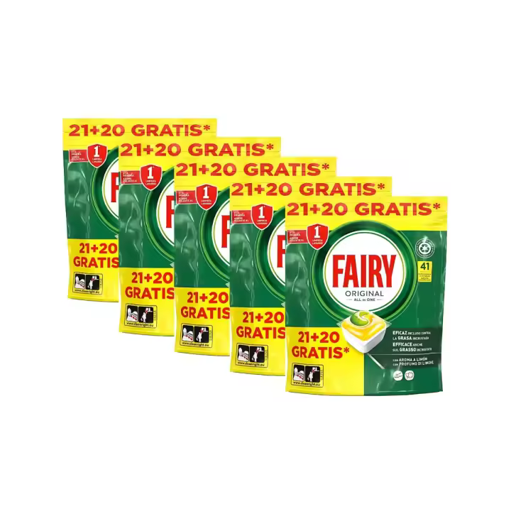 5ud FAIRY Pastillas lavavajillas Original All in one 20+21 - 205 pastillas en total - 1