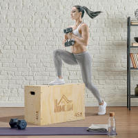 HOMCOM Caja Pliométrica de Madera 3 en 1 Caja de Salto con 2 Mango Hueco Entrenamiento de Fuerza en Casa Oficina Gimnasia CrossFit Carga 120 kg Madera Natural - details 1