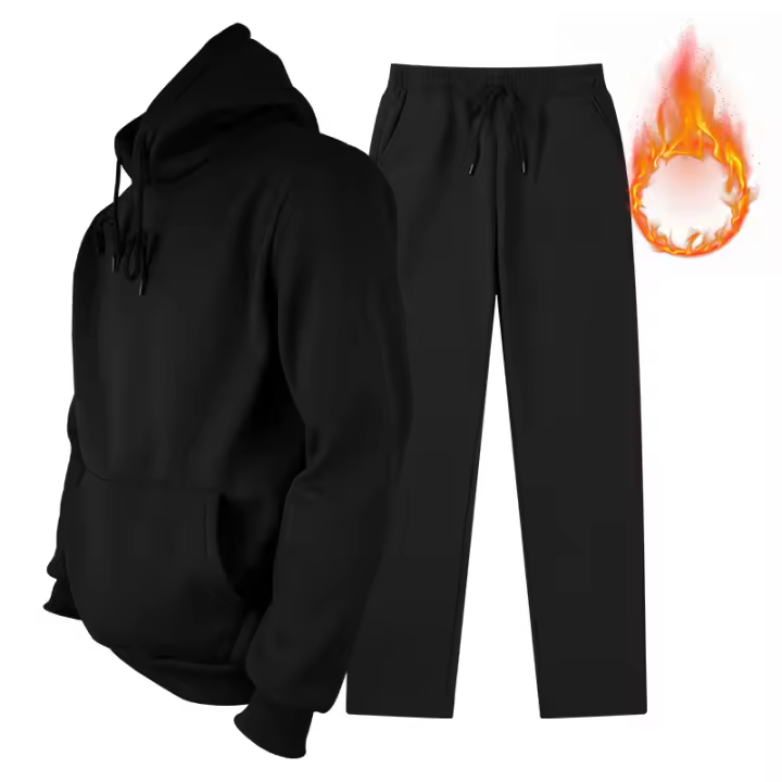 Conjunto De Deporte Casual Para Hombres 2 Piezas Con Capucha De Fleece Outfit De Sudaderas Para Uso Exterior - 1