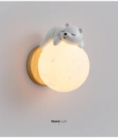 Lámpara De Pared Moderna Creativa Oso Dormido Luna Ambiente Nocturno Para Habitación De Niños Y Niñas Lámpara De Noche Incluida Fuente De Alimentación AC Material Resina Y Madera - details 9
