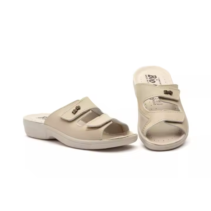 Bioup TS-481 Zuecos Mujer Piel Beig Velcro - Plantilla Especial Cómoda y Acolchada - Ideal para Trabajo y Comodidad - 1