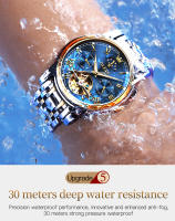 Reloj De Pulsera Automático Para Hombre OLEVS 6617 Lujo Esqueleto Hueco Flywheel Calendario Resistente Al Agua Fase Lunar Acero Inoxidable Romano - details 15
