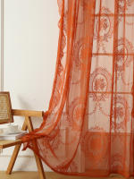 Cortinas De Encaje Naranja De 78 Pulgadas Con Espejo Redondo Para Sala De Estar Dormitorio Balcones Decoración De Hogar Y Fiestas - details 10