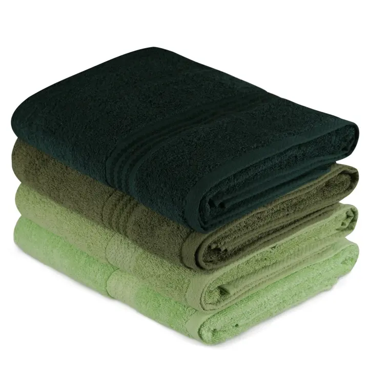 Wellhome Juego de Toallas 4 Piezas Verde Claro, Oliva y Oscuro | 100% Algodón 500 Gr/m² - 1