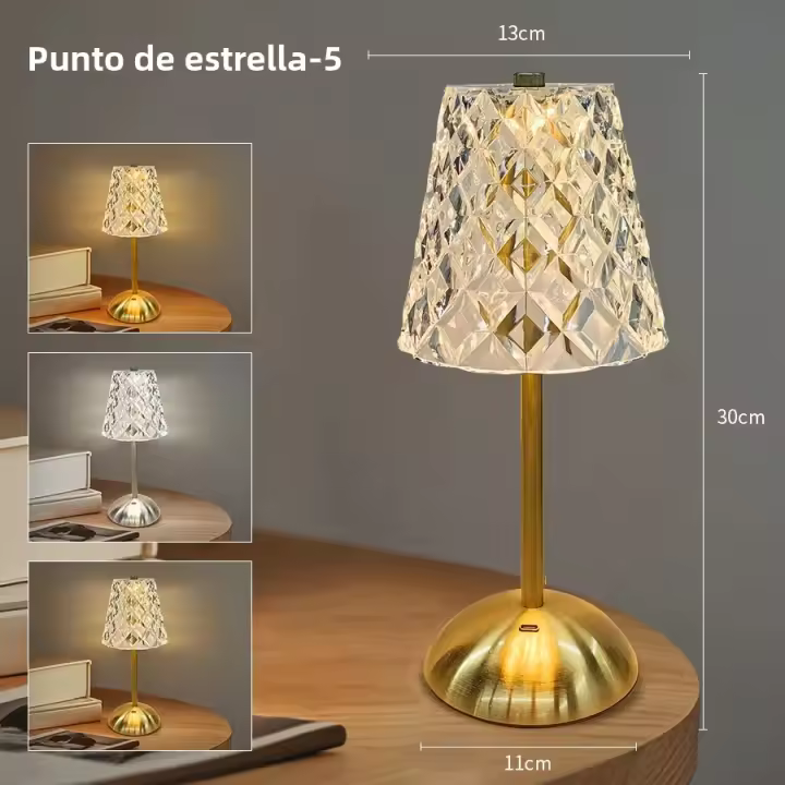 Lámpara De Mesa LED Cristal Dimmer Recargable Luz Nocturna Para Lectura Cama Dormitorio Decoración Retro Hotel Bar - 1