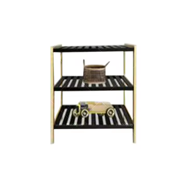Salón moderno sencillo de tres pisos, hierro forjado, estante de madera multicapa del suelo al techo, estante, estante de celosía de madera maciza - 1