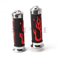 Pareja De Manillar De Motocicleta Universal En Forma De Bola De 7/8 Pulgadas 22mm Rubí Rojo Con Diseño De Calavera Y Llama Para Honda Suzuki Yamaha - details 2