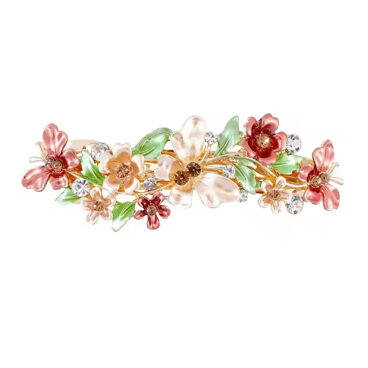 Pasadores para el pelo con flores vintage, pinzas para el pelo con diseño de hojas y flores de colores brillantes, horquillas con diamantes de imitación y mariposas, color marrón - 1