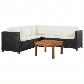 VIDAXL conjunto de muebles de jardín de ratán sintético negro con cojines blanco crema vida xl - 1
