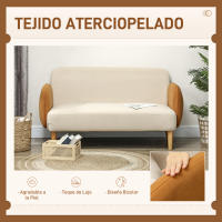 HOMCOM Sofá de 2 Plazas Tapizado en Terciopelo Sofá de Salón con Reposabrazos y Patas de Madera Sofá Pequeño Carga 240 kg para Dormitorio Oficina 130x74x76 cm Crema - details 0