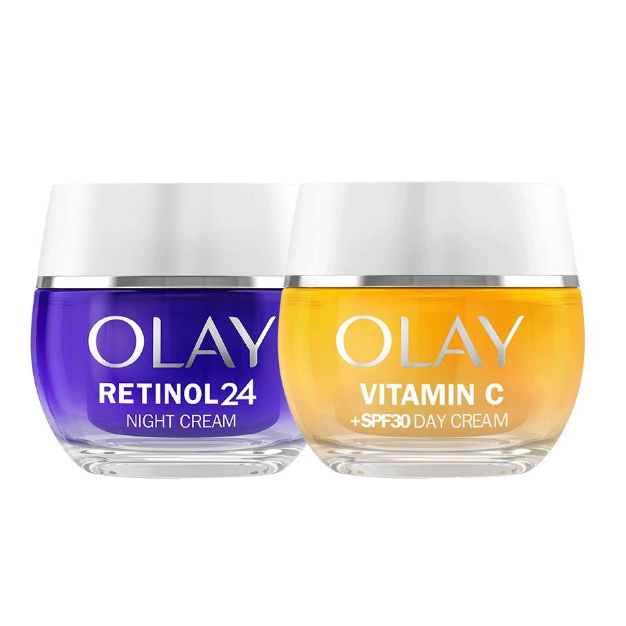 Olay Regenerist Retinol24 Crema Hidratante De Noche, Reduce Líneas De Expresión En 14 Noches + Olay Vitamin C Crema De Día Hidratante Con SPF 30, Con Vitamina C Y Niacinamida, Antimanchas, Para Una Piel Más Luminosa Y Un Tono Más Uniforme 50+50ml