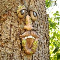 Decoración De Jardín Arte De Escultura De Rostro De Árbol En Resina Caricatura De Anciano Con Caras Y Piernas Para Exterior - details 4