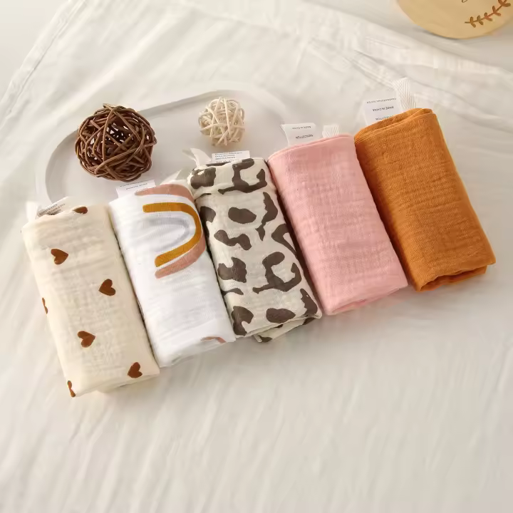 Toallas De Algodón Puro Para Bebés 5Pcs Toalla De Lloro Cuadrada 6 Capas Suave Y Absorbente Toallas De Gauze Para Recién Nacidos - 1