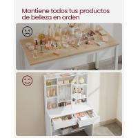 Tocador de maquillaje de estilo moderno con luces led ajustables y amplio espacio de almacenamiento, cajón amplio, color blanco - details 5