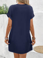 Vestido Corto De Color Sólido Con Cuello Redondo Cintura Ajustada Y Falda A-line Que Esculpe Y Oculta Las Imperfecciones. Hecho De Alta Elasticidad Y Poliéster Para Mujer. - details 6