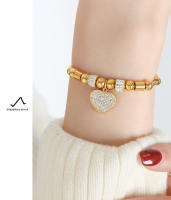 Encanto Pulsera de acero de titanio con forma de corazón de amor retro, colgante de corazón con cuentas de gran agujero, chapado en acero de titanio con oro de 18 quilates, joyería para mujer - details 7