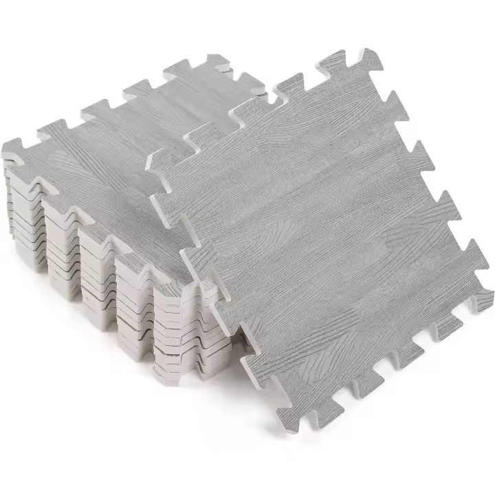 Alfombra  Puzzle 9 Piezas Parqué Gris Madera, Baldosas de Espuma EVA Resistente 30x30 cm x1 cm Grosor - Antideslizante, Protege Suelos de Arañazos, Reduce Ruido, Fácil Limpieza y Montaje, para Gimnasio, Bebés, Jardín o Terraza Baldosas Puzzle Ecológicas - 1
