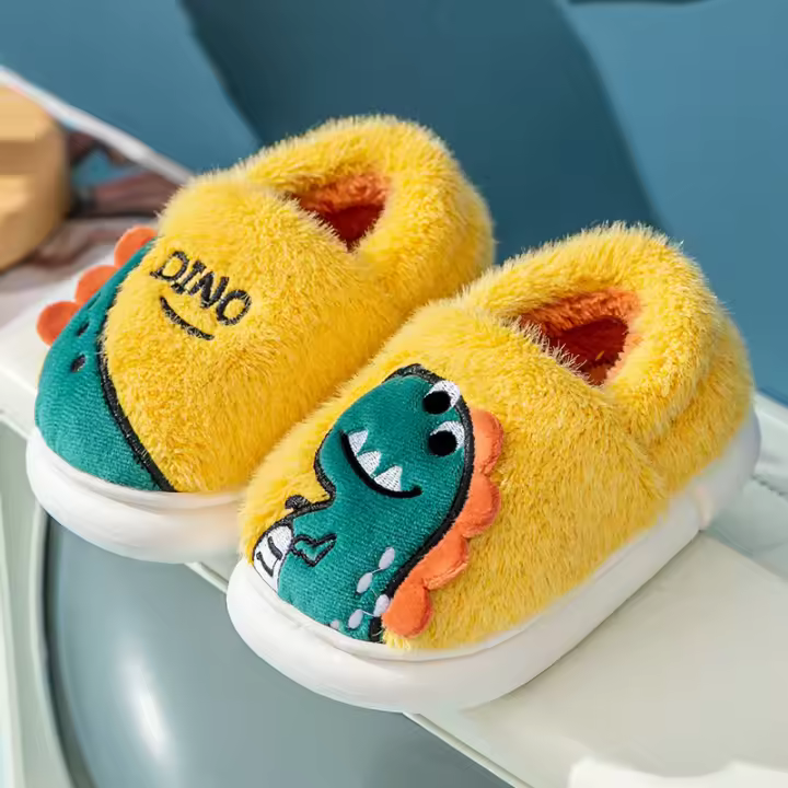 Zapatillas De Algodón Para Niños Con Bordado De Dinosaurio Antideslizantes Y Suela Suave Para Interior Invierno Unisex - 1