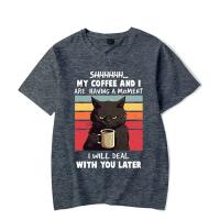 Camiseta Gráfica My Coffee And I Are Having a Moment Negro Gato Harajuku Casual Manga Corta Hombre Estilo Crew Neck Polyester - details 3