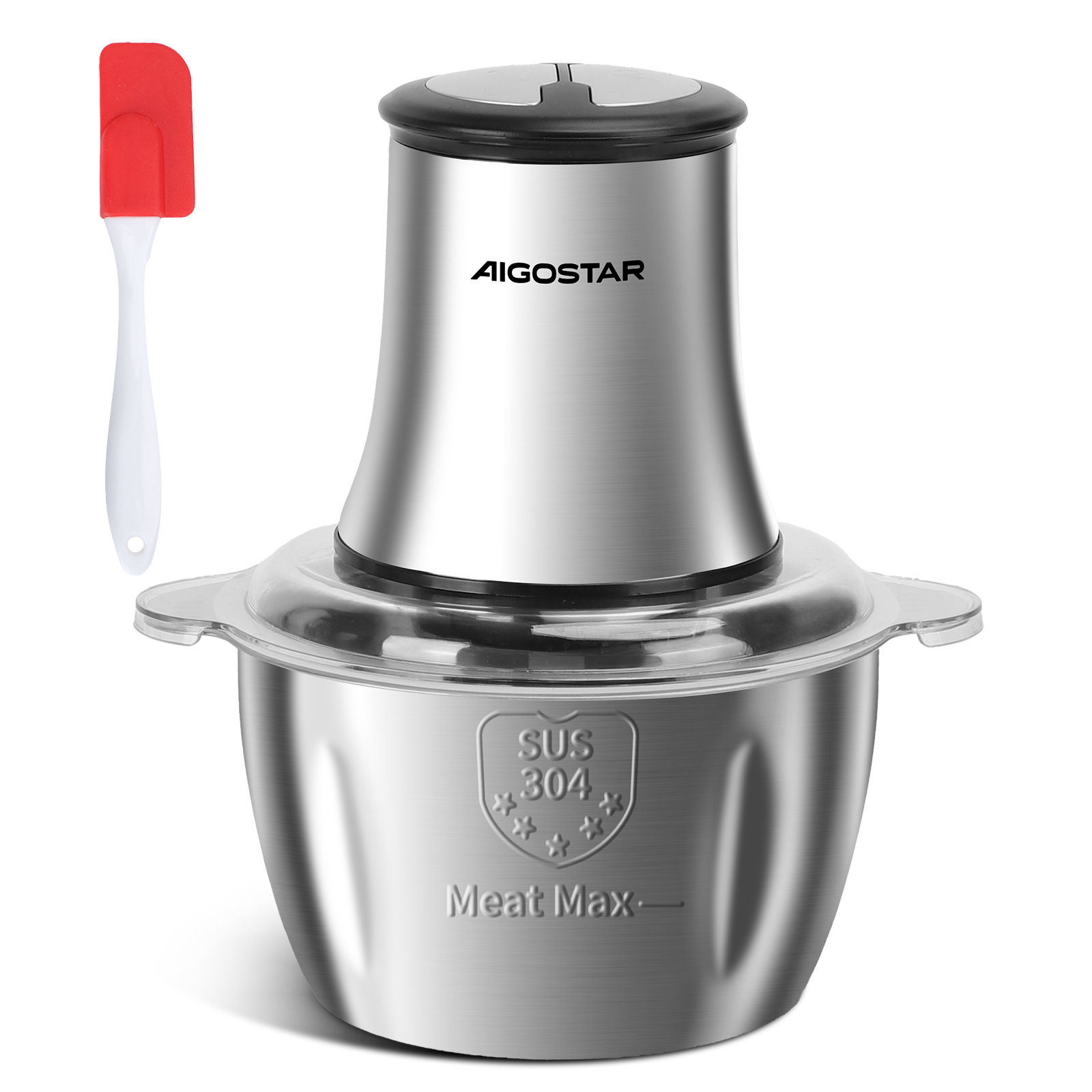 AIGOSTAR Picadora Electrica -Acero Inoxidable 1.8 Litros/500w 2 velocidades Pica todo tipo de alimentos. Procesador de alimentos frutas, verduras y carnes.