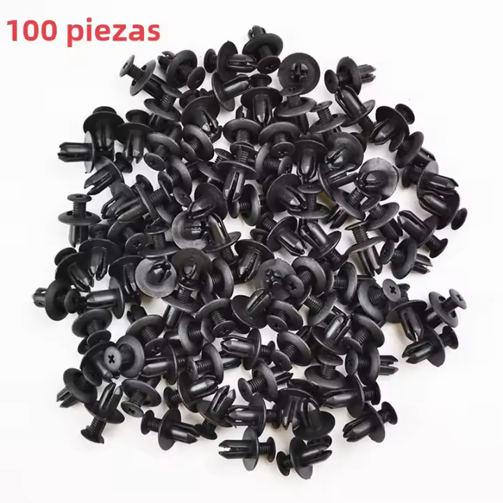 100pcs Tornillos De Plástico 8mm Clip De Automóvil Para Toyota Focus Kia Nissan Yamaha Fijación De Parachoques Y Capó Negro - 1