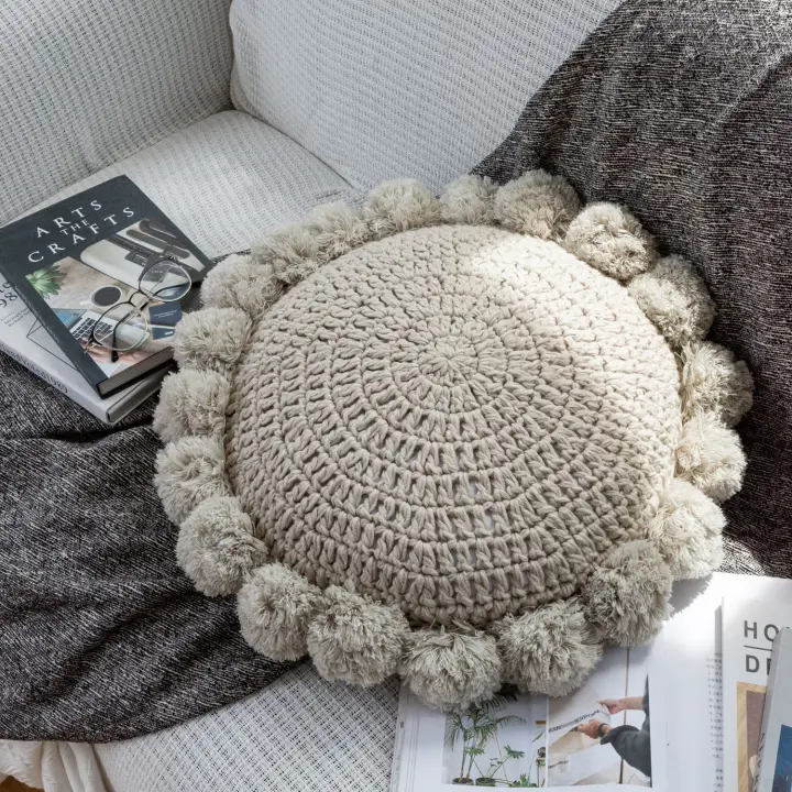 Almohada redonda de punto de lana estilo otoño e invierno con monedas para el hogar, cojín para acampar en casa de familia - 1