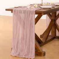 Pink Cheesecloth Table Runner 6 Pack Summer Sheer Light Pink Cheese Cloth Table Runners Boho Gauze 120 Inches Summer Table Decorations for Wedding Bridal Girl Baby Shower Sweet 16 Party Decor - details 0