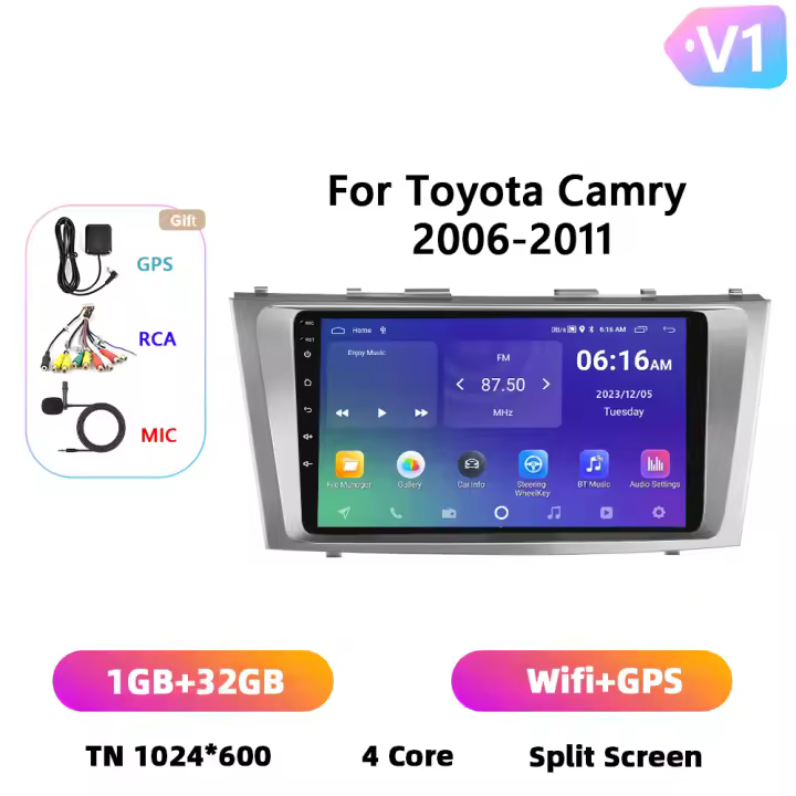 Podofo Radio de coche Android 2 Din para Toyota Camry 2006 2007 2008 2009 2010 2011 Carplay 8+128GB AI Voice WIFI+4G DSP GPS Navegación Multimedia Reproductor de Video - 1