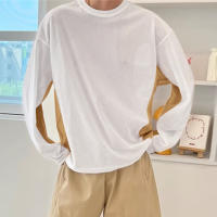 Camiseta De Hombre Con Parches De Malla Manga Larga Estilo Casual Streetwear Translúcida Suéter De Moda INCERUN - details 1