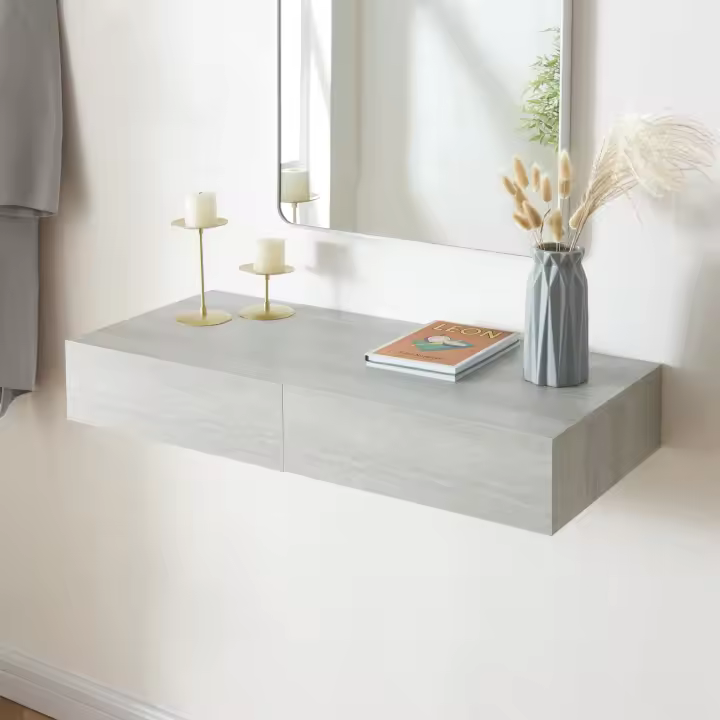 Estantería de pared Karstula con 2 cajones MDF recubierto de PVC 80 x 35 x 12 cm - Efecto Hormigón [en.casa] - 1