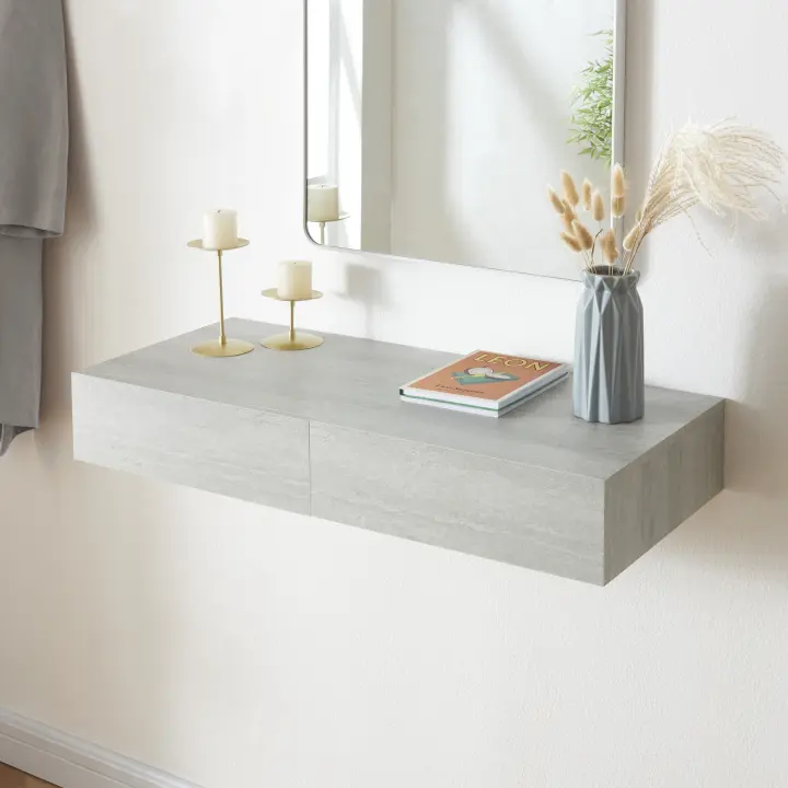 Estantería de pared Karstula con 2 cajones MDF recubierto de PVC 80 x 35 x 12 cm - Efecto Hormigón [en.casa] - 1