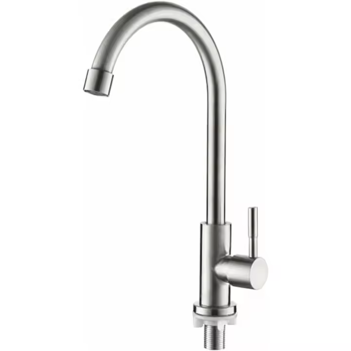 BIT Grifo monomando de cocina de agua fría, giratorio 360°, grifo monomando para fregadero de cocina, acero inoxidable - 1