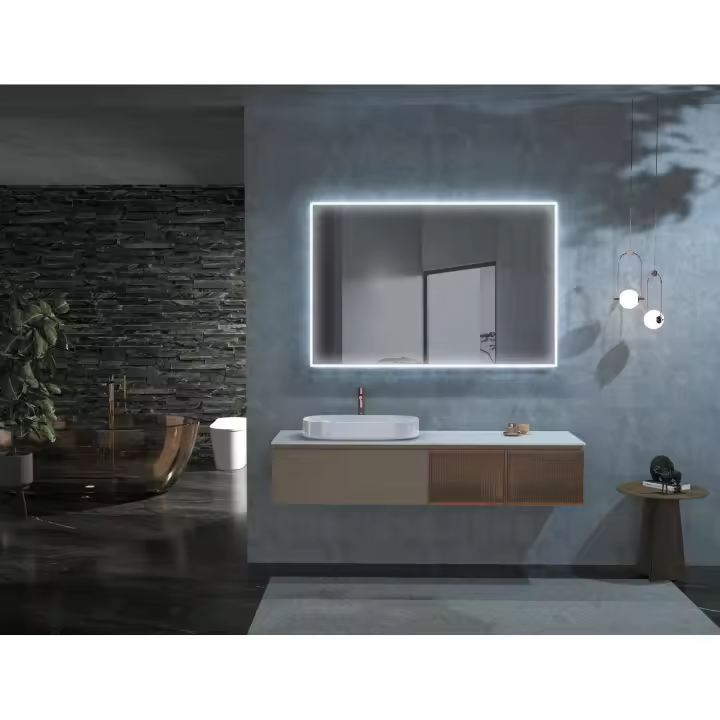 IMEX - Espejo Baño con Luz  Espejo de Baño Grande  Espejo LED Antivaho  Espejo de Pared Cuadrado 100x80cm  Serie Boston  Color Traslucido - 1