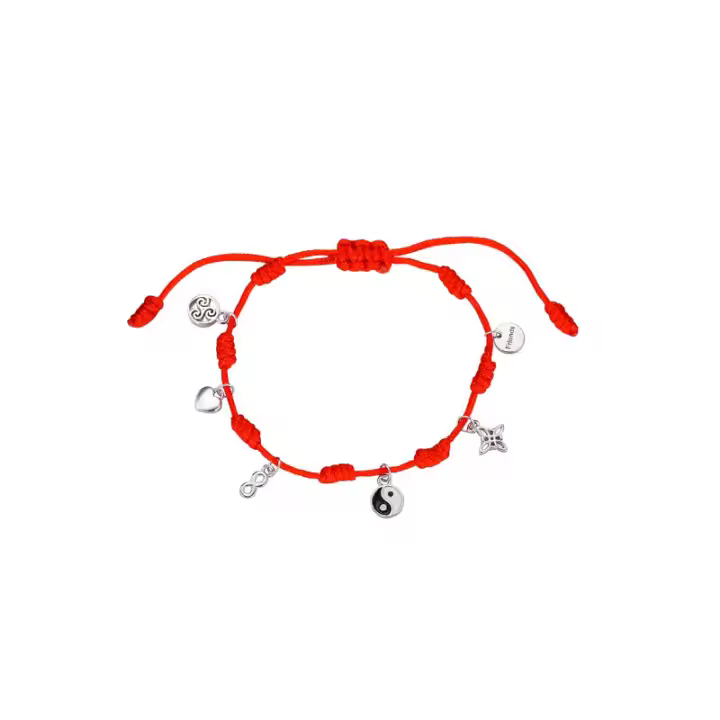 Pulsera 7 Nudos Rojo Plata Amistad Proteccion Amuleto - 1