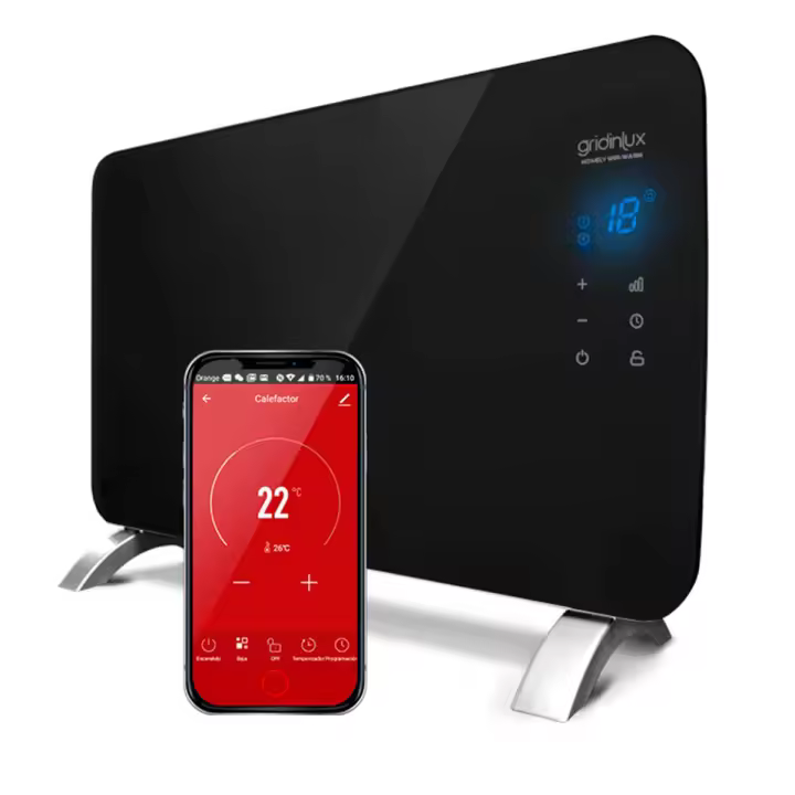 Radiador Eléctrico Convector Cristal 1500W Negro Calefacción WIFI APP Gridinlux - 1